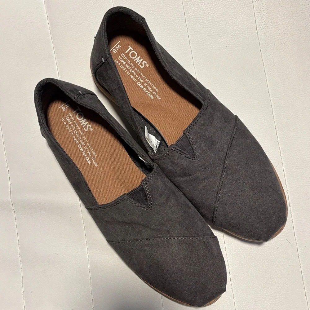TOMS Womens Alpargata‎ Grey Faux Suede Slip On Flat Shoes Size 8